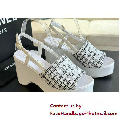 Chanel Tweed  &  Patent Calfskin Sandals G45555 Gray 2024